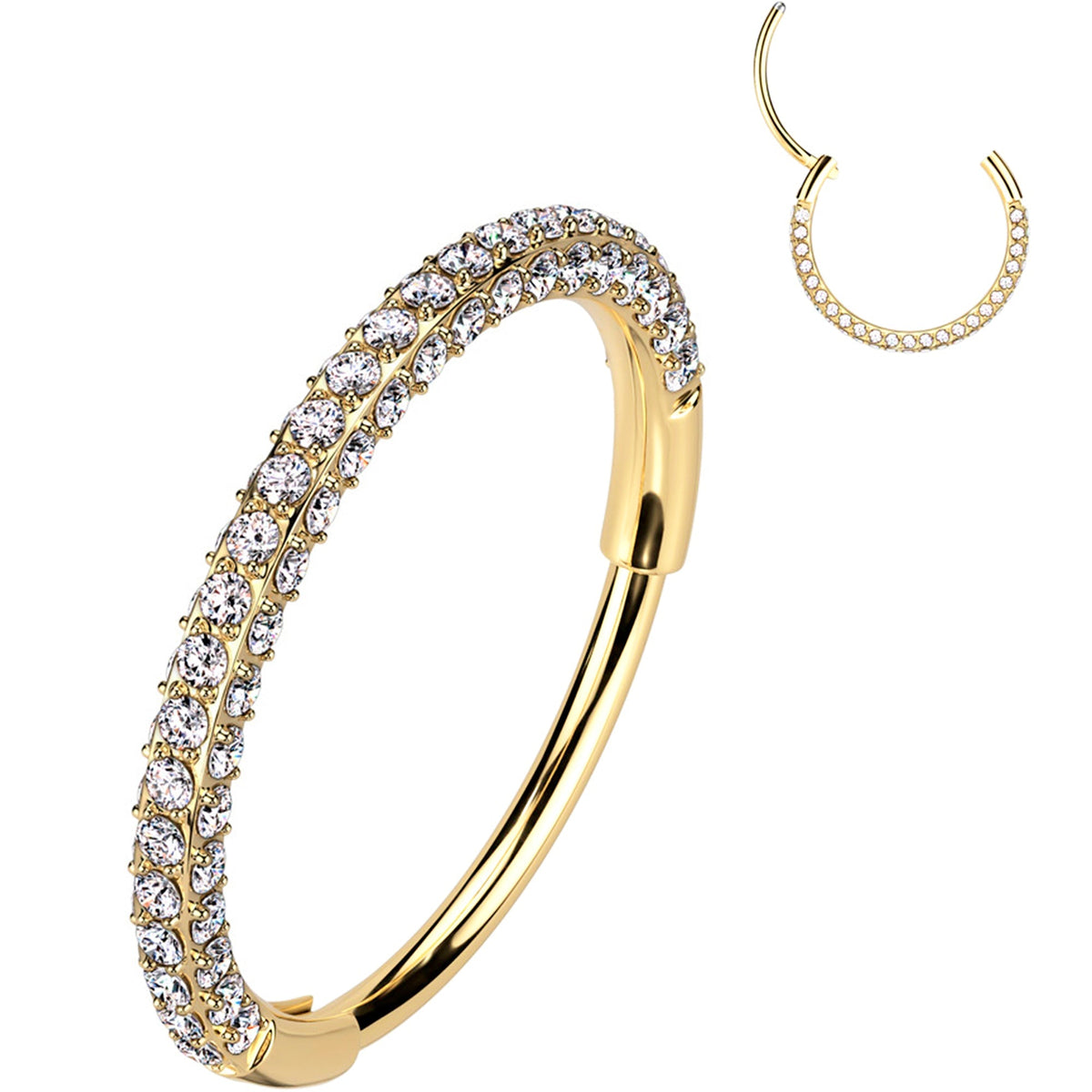 20G Gold PVD Implant Grade Titanium Triple Sided Micro Gem Hinged Nose Hoop