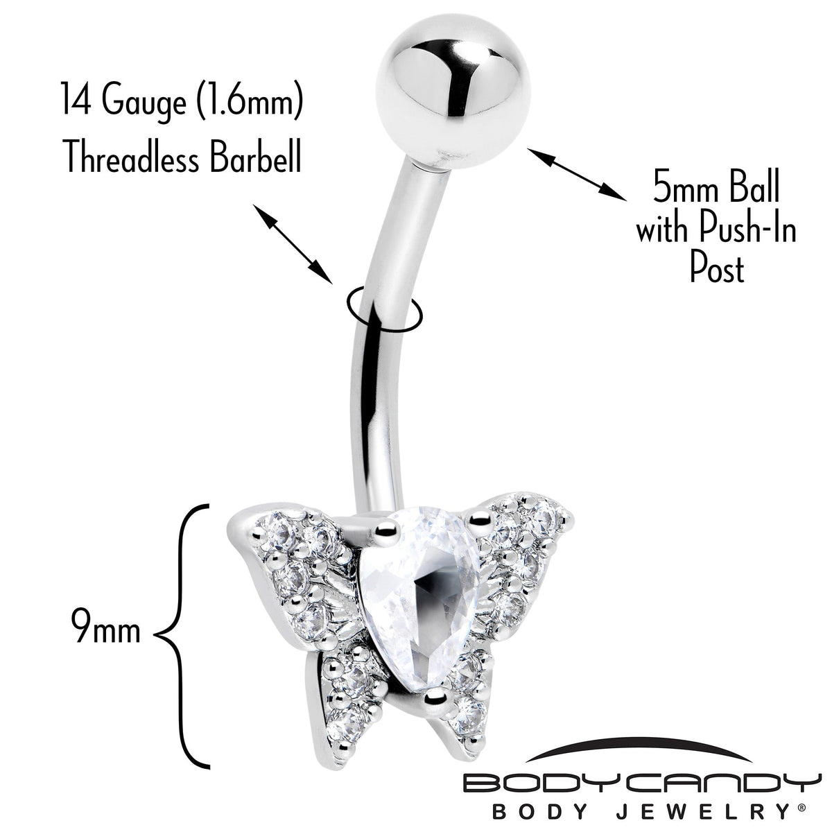 Cubic Zirconia Style Butterfly Belly Ring