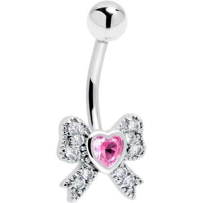 Cubic Zirconia Heart Bow Belly Ring