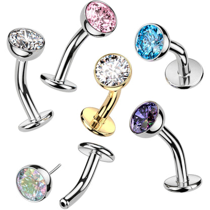 CZ Bezel Gem Titanium Threadless Floating Belly Ring