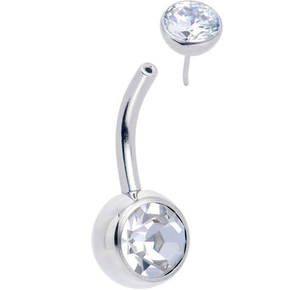 Double CZ Implant Grade Titanium Threadless Bezel Push In Belly Ring