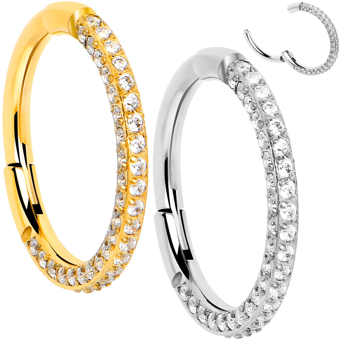 18G Implant Grade Titanium Triple Sided Micro Gem Hinged Nose Hoop