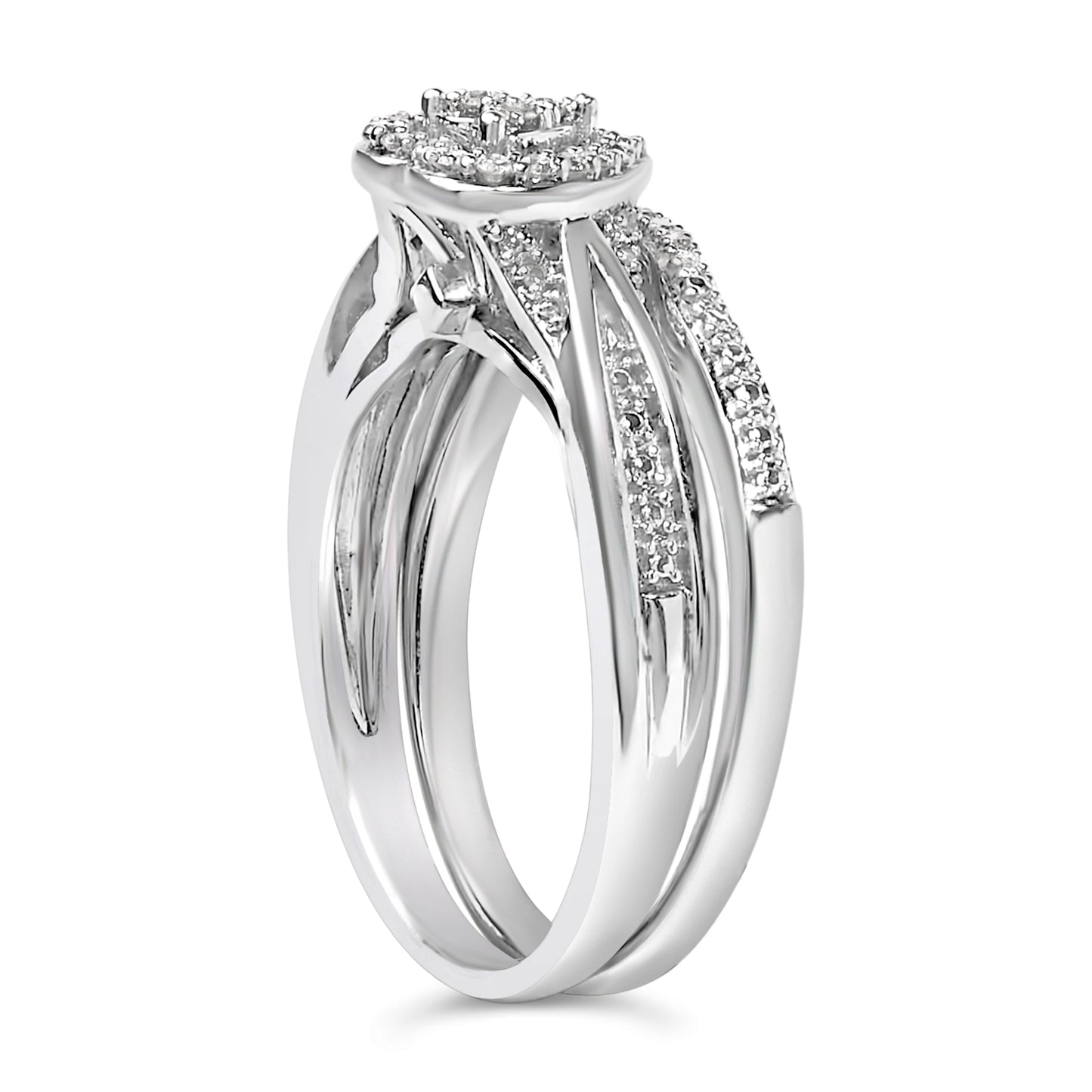 Sterling Silver 1/5 Cttw Diamond Heart Motif Bridal Set