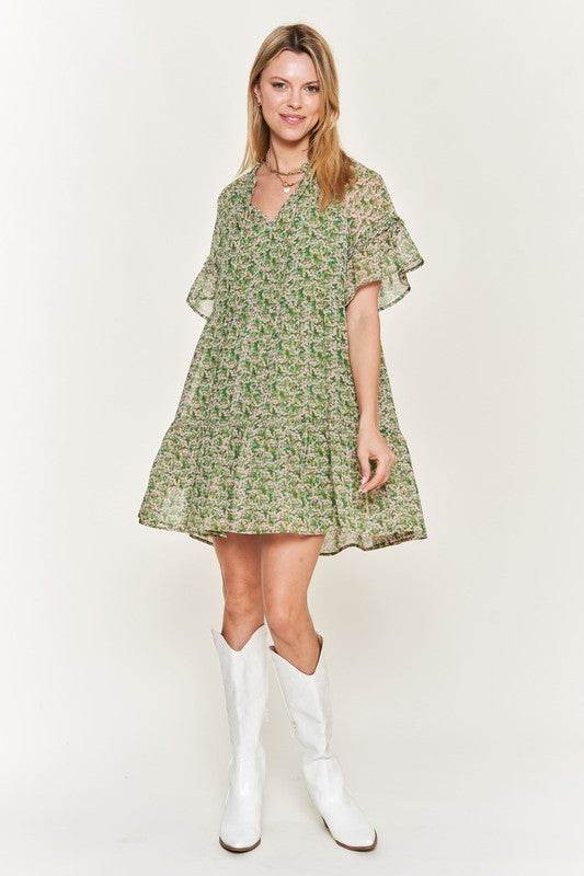 Floral print v-neck mini dress JBJ1054-1