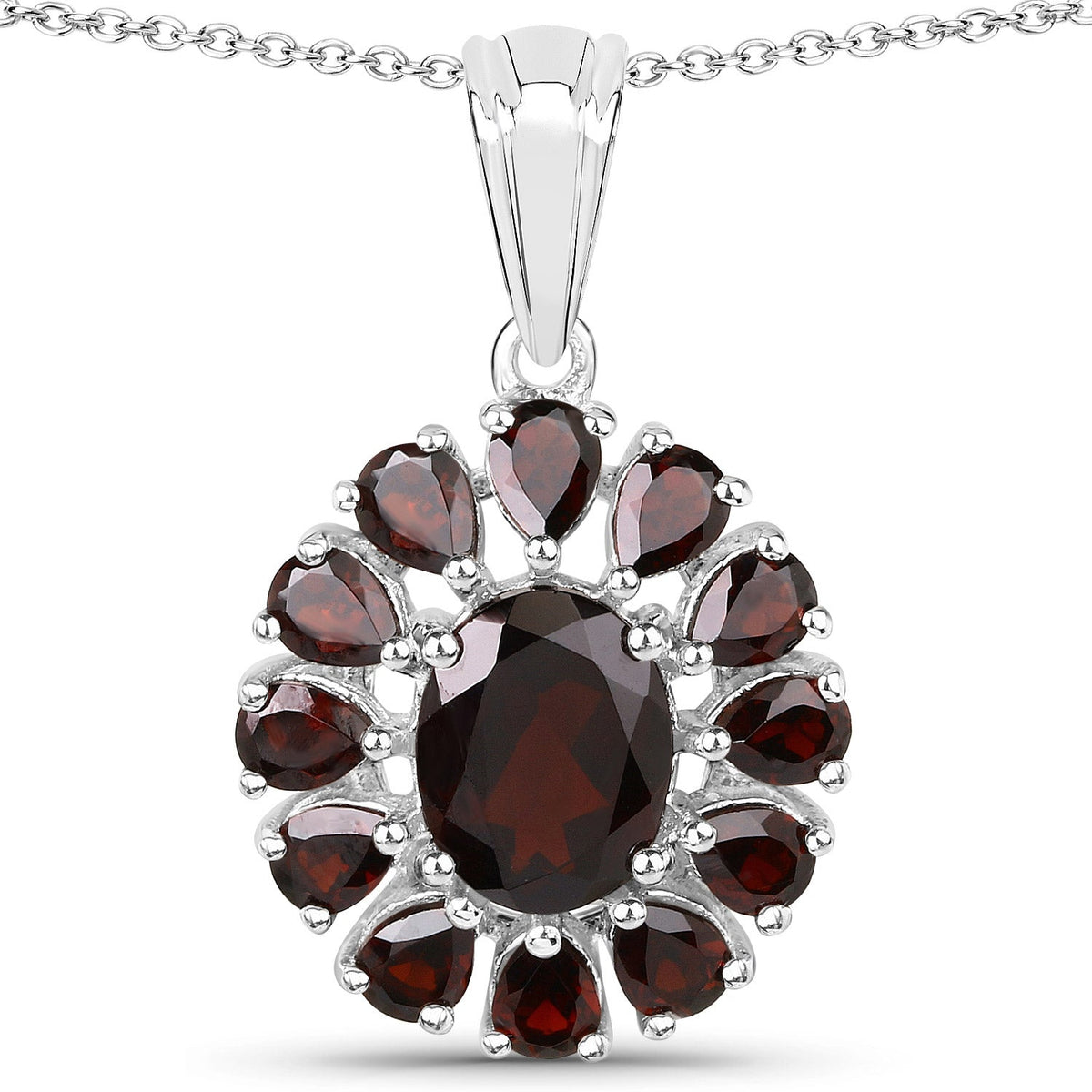 13.82 Carat Genuine Garnet and White Topaz .925 Sterling Silver 3 Piece Jewelry Set (Ring, Earrings, and Pendant w/ Chain)
