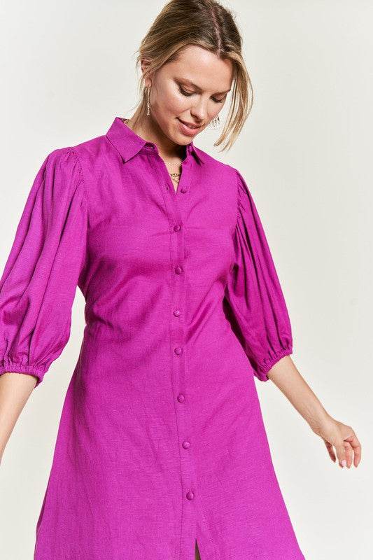 SOLID BUTTON DOWN DRESS  PLUS JBJ1004P
