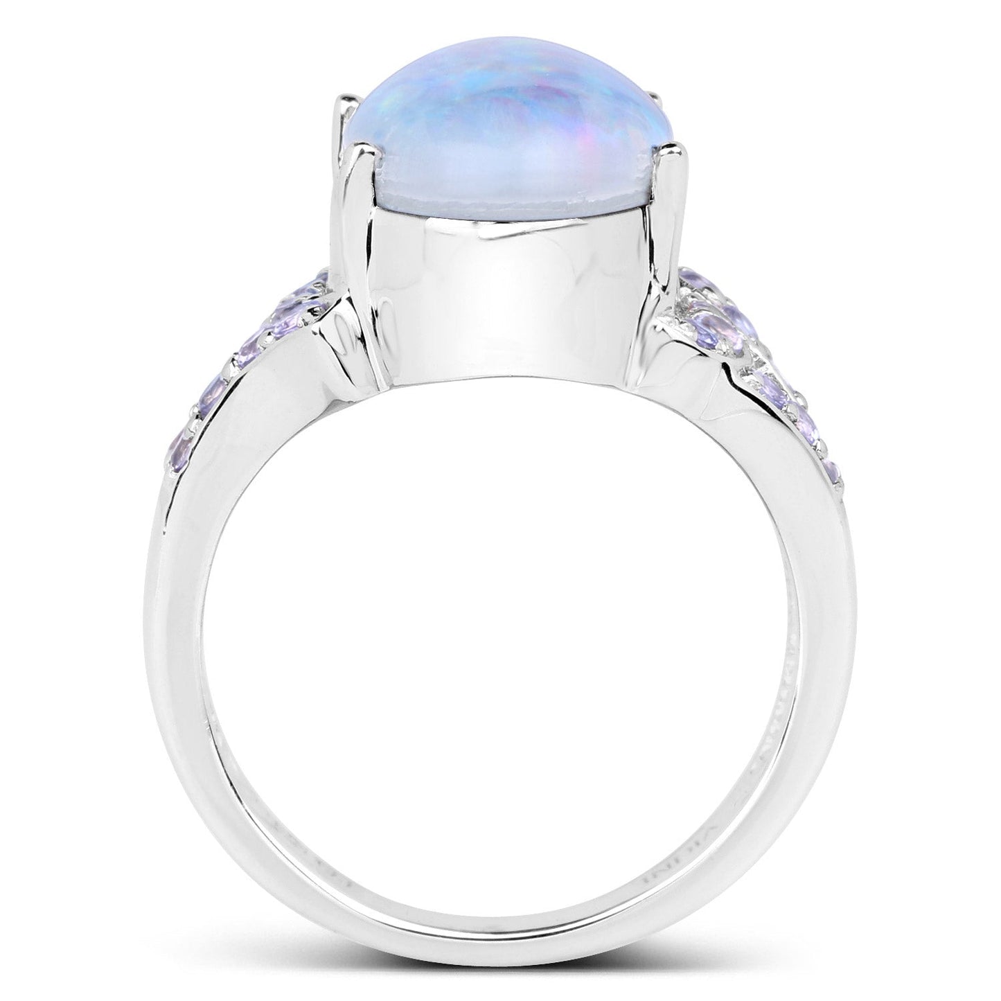 4.12 Carat Genuine Triplet Opal and Tanzanite .925 Sterling Silver Ring