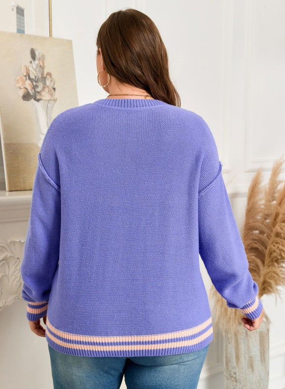 Plus Size Stripe Trim Drop Shoulder Sweater