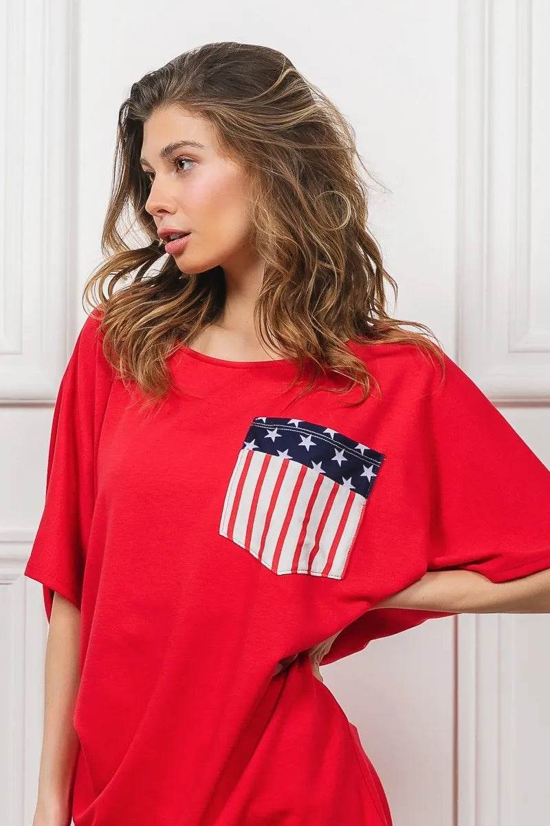 BiBi French Terry With Front Pocket Dolman Sleeves Top