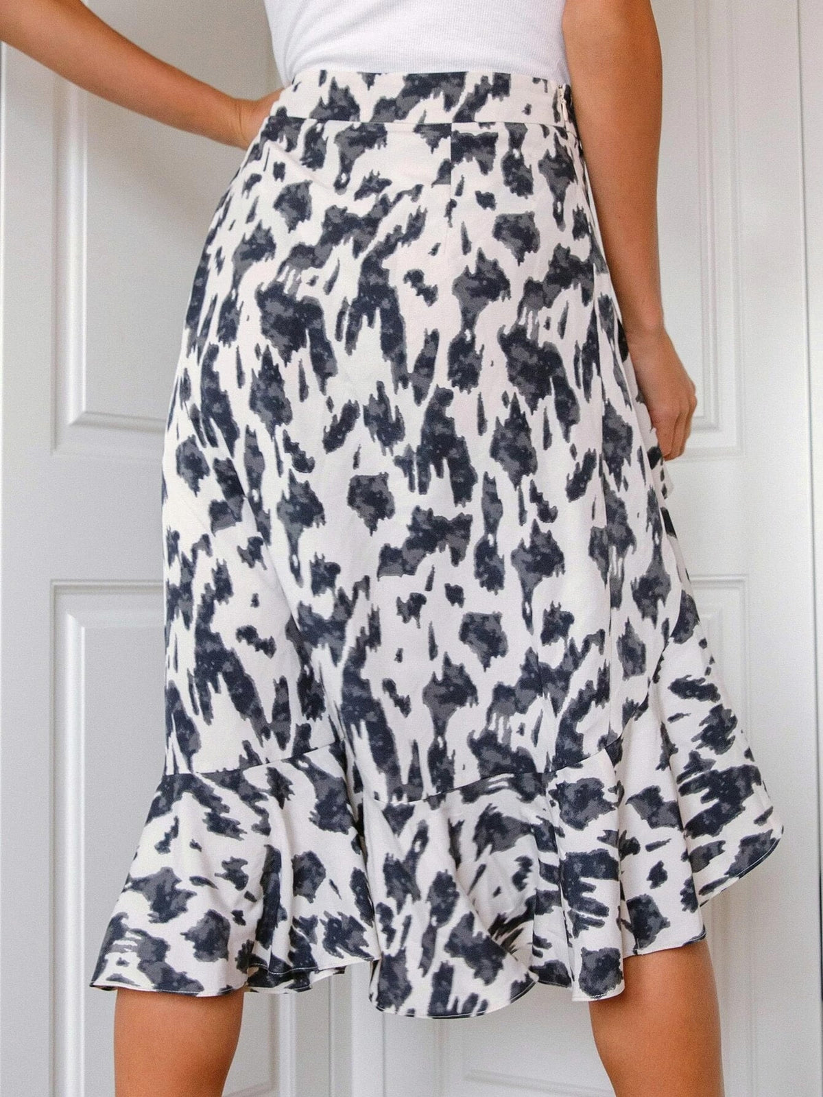 Women Skirt Casual Split Ruffled Leopard Print Printed A line Long Skirt Skirt