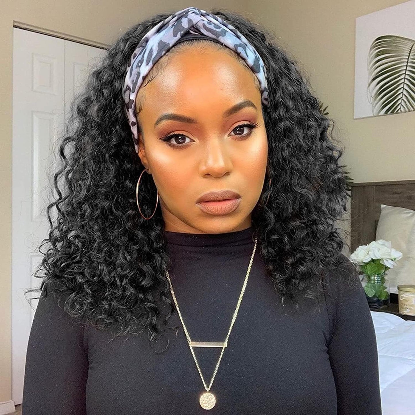 Water Wave Headband Wig | Darker Brown | Synthetic Curly Hair Wig | 20 Inches | Glueless | Full Machine Made Wigs
