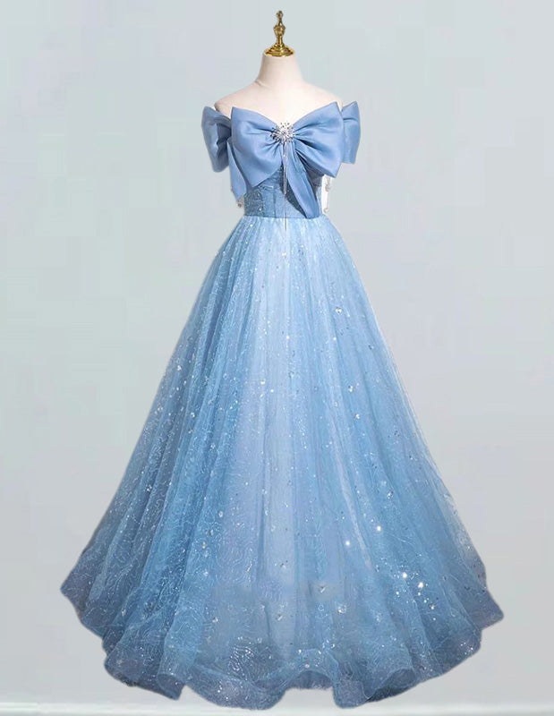 Blue Off-Shoulder Quinceanera Gown | Girls' Elegant Prom & Evening Dress