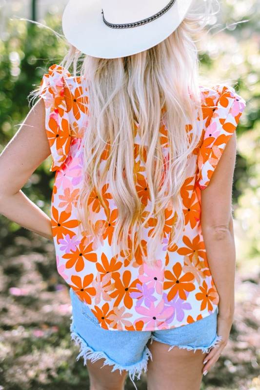 Alison Ruffled Sleeve Smocked Floral Top