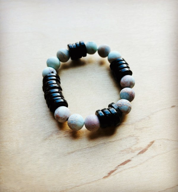 xxFrosted Aqua Terra and Wood Stretch Bracelet