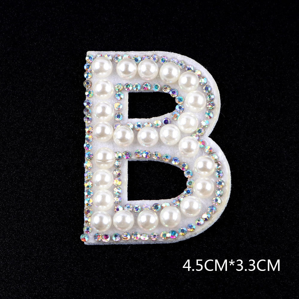 Pearl Rhinestone Cloth Sticker-Letter A-White-2 Pack