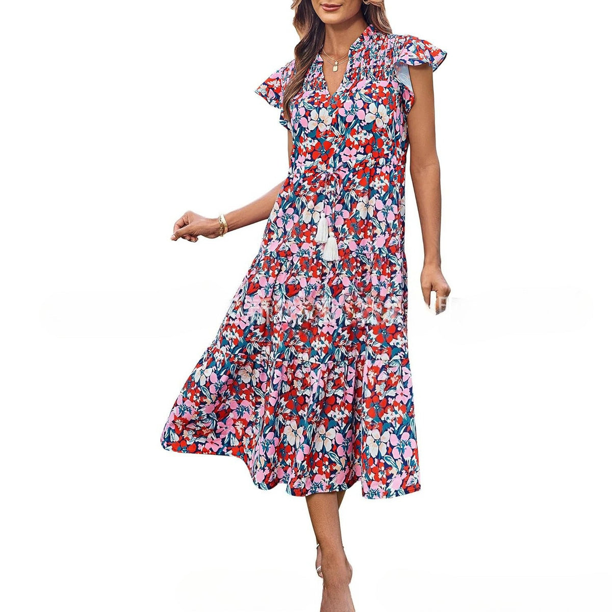 Women's Short Sleeve Fringe Bohemian Vacation Beach Dress