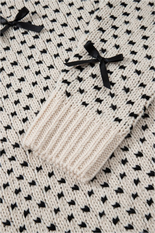 Bow Ribbed Edge Crewneck Long Sleeve Sweater