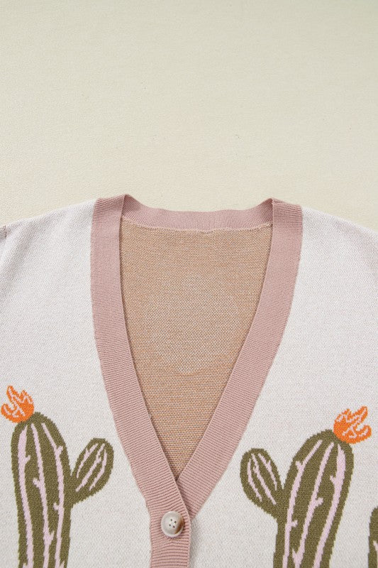 Plus Size Western Cactus Button-front Cardigan