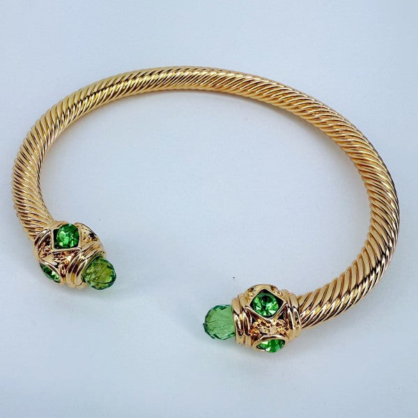 Adjustable Gold Finish Cable Bracelet With Stones