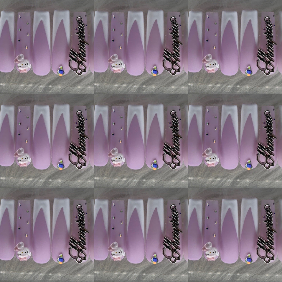 Purple and white long acrylic nails