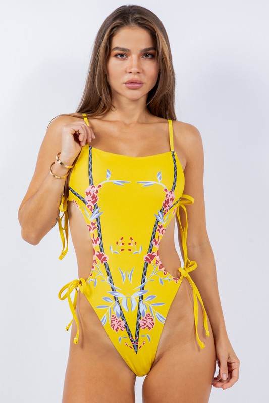 ONE PIECE SIDE CUTOUT FRONT CHERRY BLOSSOM PRINTS