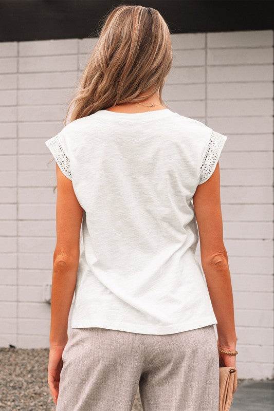 Ivy Lace Patchwork Cap Sleeve Round Neck Top