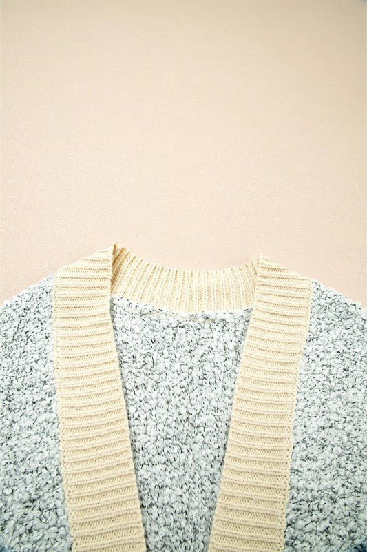Colorblock Open Front Pocketed Cardigan