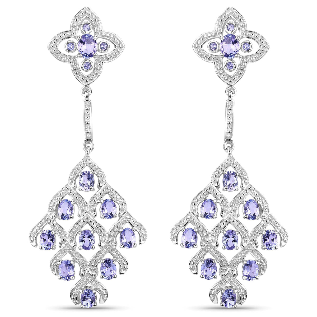 3.90 Carat Genuine Tanzanite and White Topaz .925 Sterling Silver Earrings