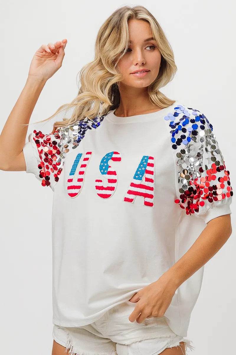 BiBi American Flag Theme Sequin Top