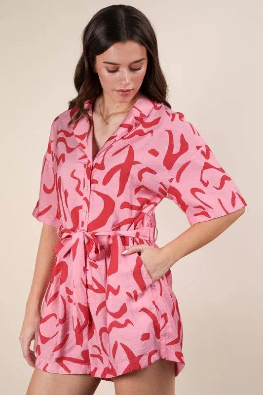 VERY J Oversized Printed Button Down Resort Romper