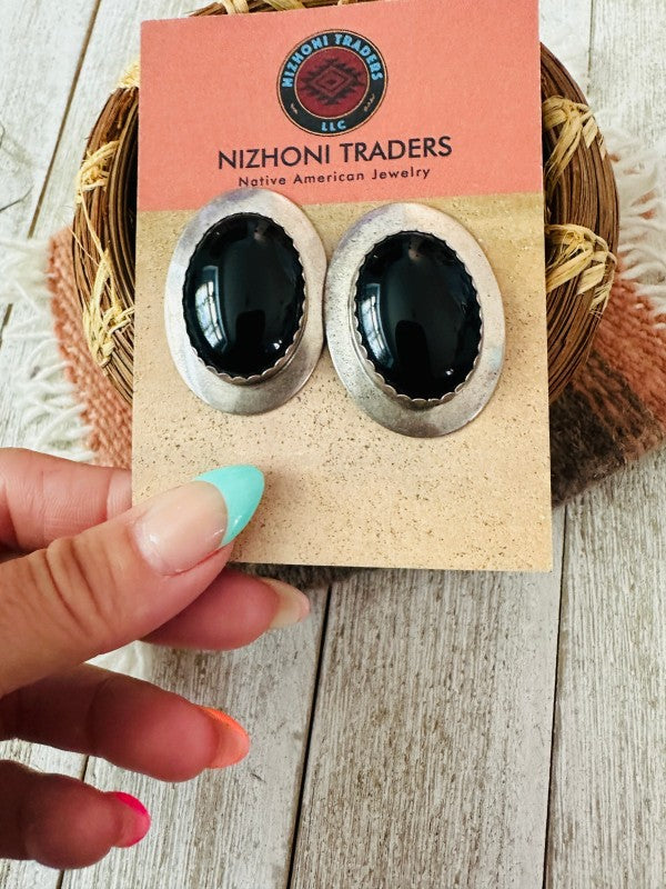 Old Pawn Navajo Sterling Silver & Black Onyx Post
