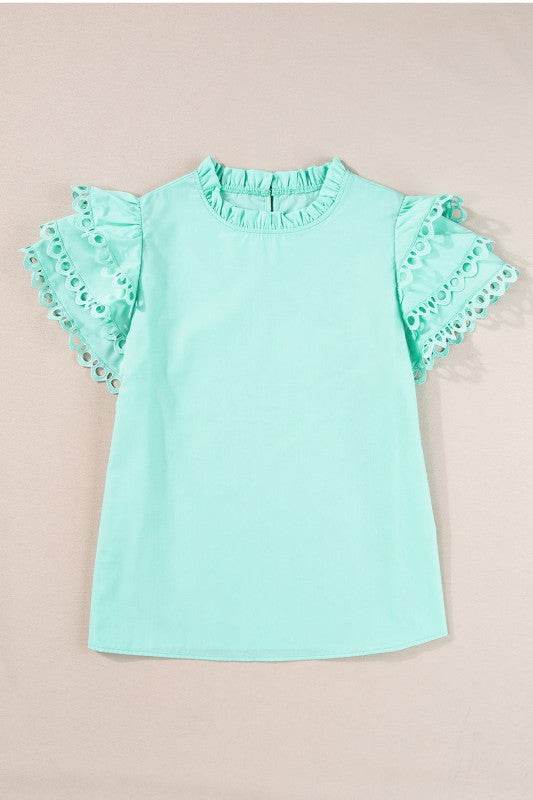 Jessie Layered Ric Rac Cap Sleeve Filled Neck Blou