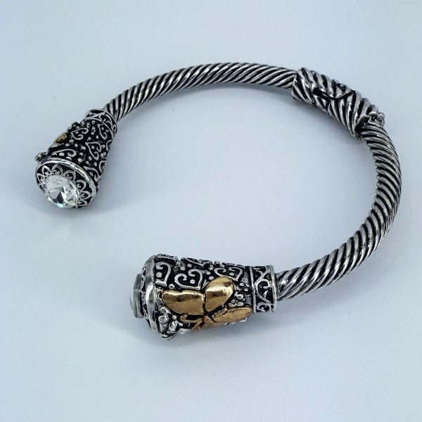 Cable Style Bangle Bracelet Gold Finish Butterfly