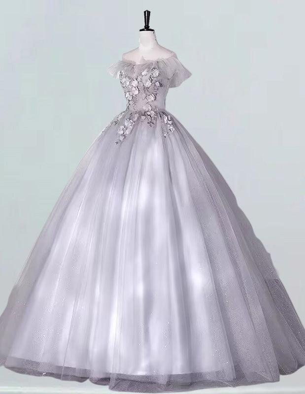 Off-Shoulder Tulle Prom Dress | Lace Floral Evening Gown for Girls