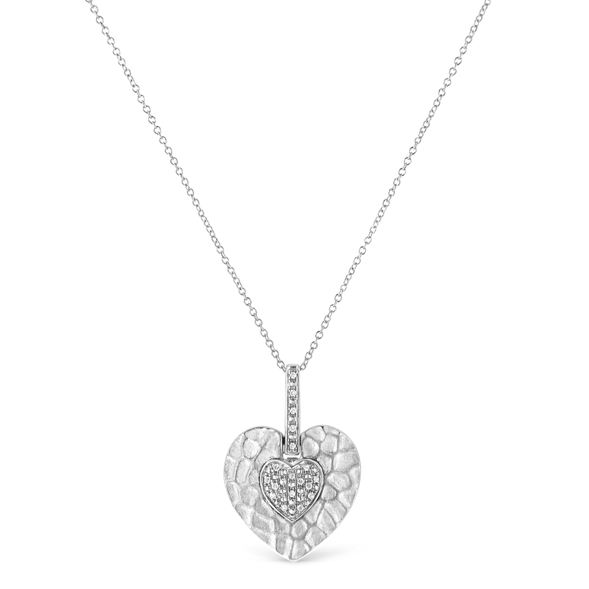 .925 Sterling Silver Pave-Set Diamond Accent Heart Shape 18" Pendant Necklace (I-J Color, I1-I2 Clarity)