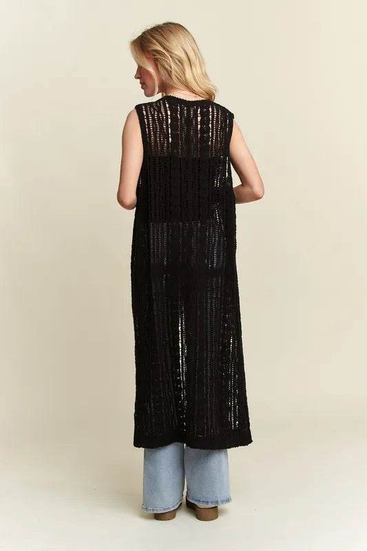 ADORA Button Down Crochet Long Cardigan