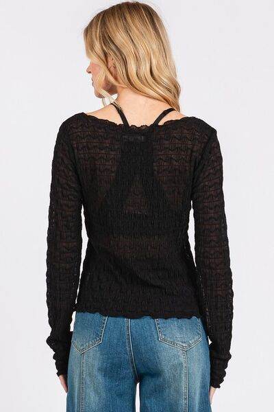 Mittoshop Lettuce Hem Boat Neck Long Sleeve Blouse