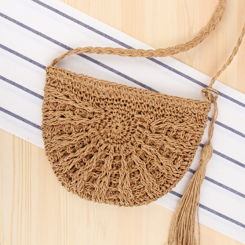 Crossbody Hand-Woven Bag Casual Simple Straw Bag Seaside Vacation Beach Bag