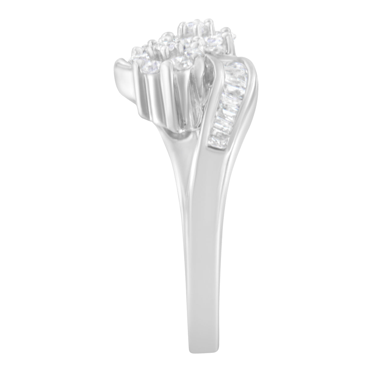 14K White Gold Round and Baguette Diamond Bypass Ring (1/2 cttw, H-I Color, I1-I2 Clarity) - Ring Size 6