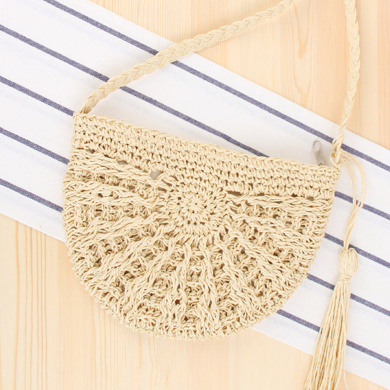 Crossbody Hand-Woven Bag Casual Simple Straw Bag Seaside Vacation Beach Bag