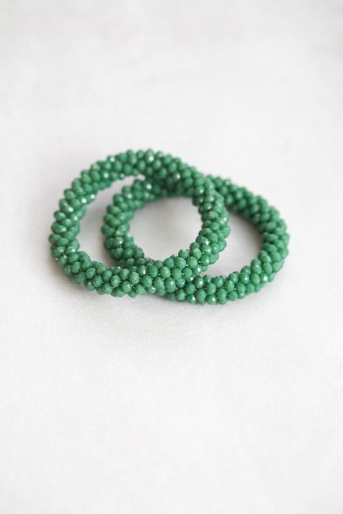 Beaded Rope Bracelet Pine Green