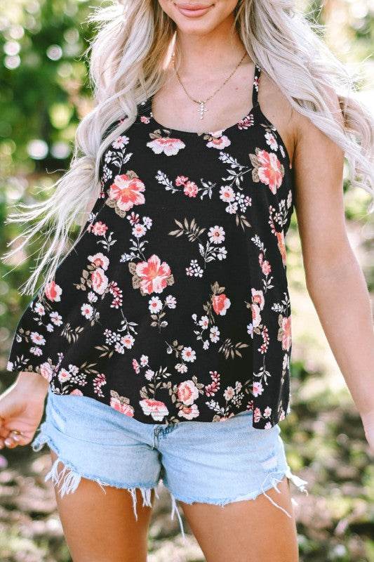Fallon Floral Spaghetti Straps Strappy Back Tank T
