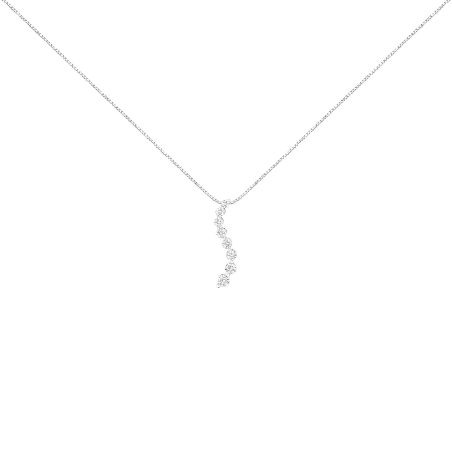AGS Certified 14k White Gold 3.0 Cttw Baguette and Brilliant Round-Cut Diamond Journey 18" Pendant Necklace (F-G Color, I1-I2 Clarity)