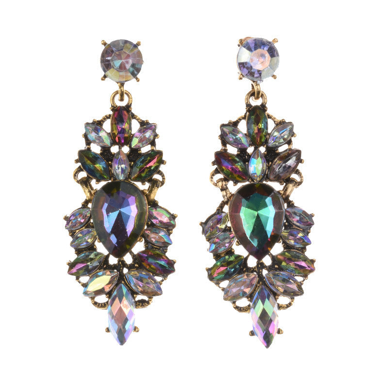Ornament Exaggerating Earrings Retro Alloy Trendy Earrings Geometric Abstract Diamond Embedded Long Earrings