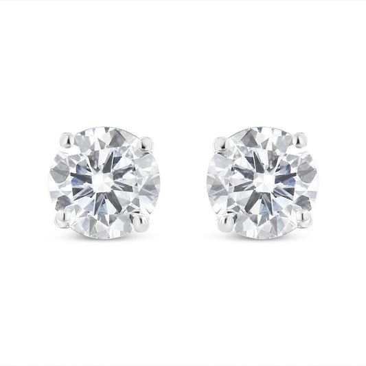 14K White Gold 1.00 Cttw Round Brilliant-Cut Diamond Classic 4-Prong Stud Earrings with Screw Backs (H-I Color, I1-I2 Clarity)
