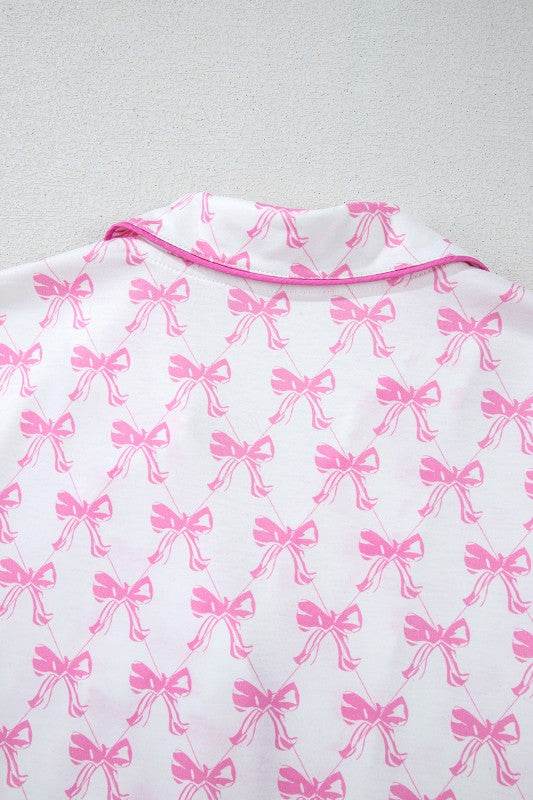 Pink Short Sleeve and Ruffled Shorts Pajama Set