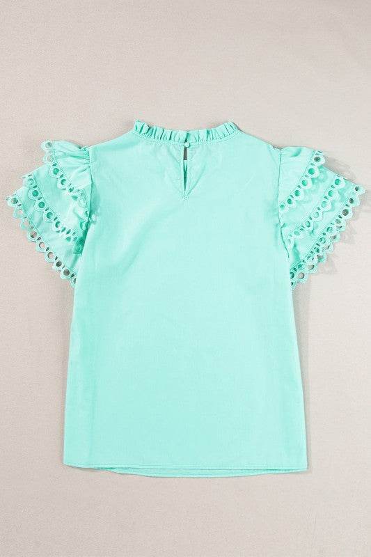 Jessie Layered Ric Rac Cap Sleeve Filled Neck Blou