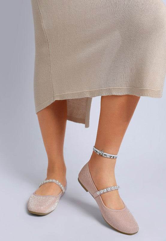 Corphee Pearl Strapped Glitter Ballerinas