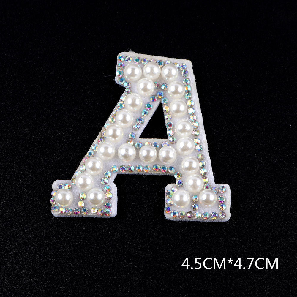 Pearl Rhinestone Cloth Sticker-Letter A-White-2 Pack