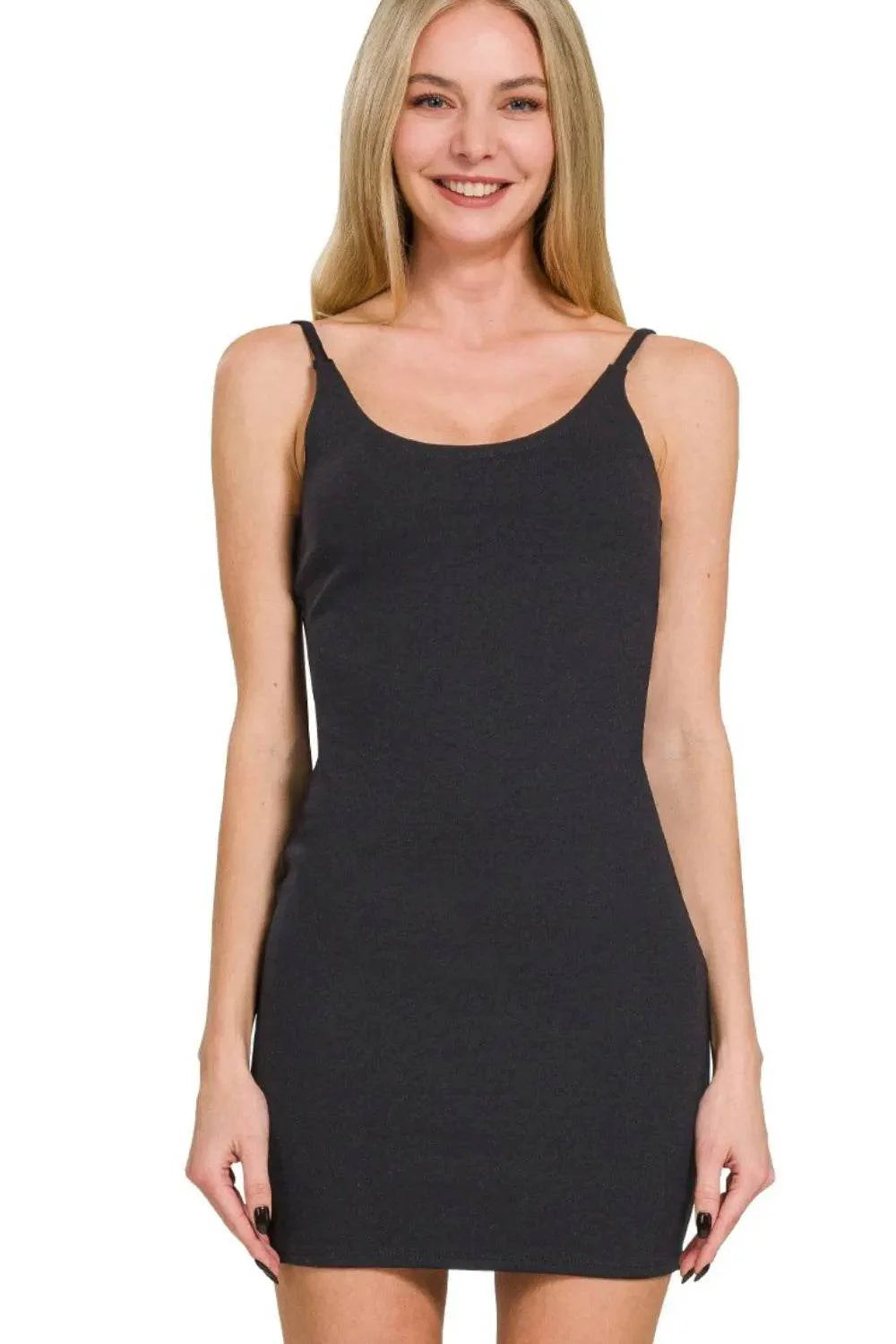 Zenana Ponte Spaghetti Strap Bodycon Mini Dress